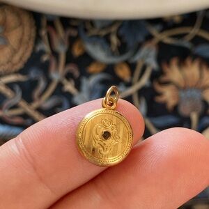 Antique Ornate Engraved Small Charm, Missing Stone